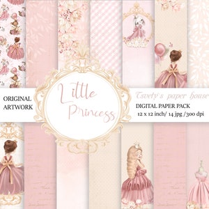 Baby Mädchen Digitales Papier Little Princess Scrapbook Hintergrund Kinder Blush Muster Mädchen druckbar Neugeborenen Dusche Birtday Sticker Karten