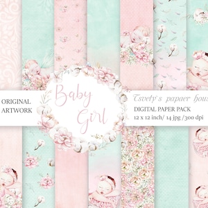 Baby Meisje Digitaal Papier Zoete Baby Scrapbook Achtergrond Kinderen Blozende Geest Patroon Meisje DIY Afdrukbare Pasgeboren Douche Birtday Stickers Kaarten