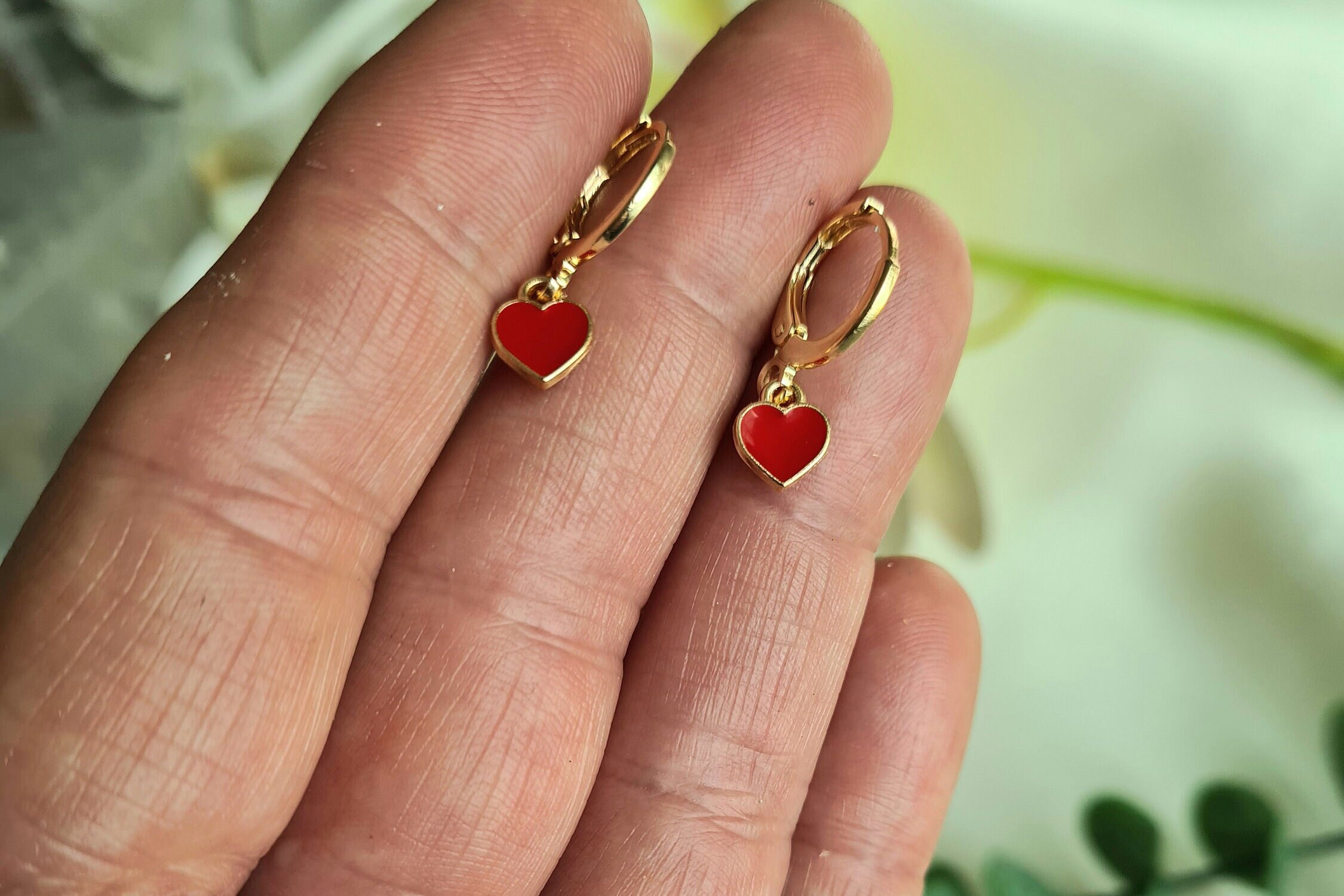 Red heart hoop earrings discount