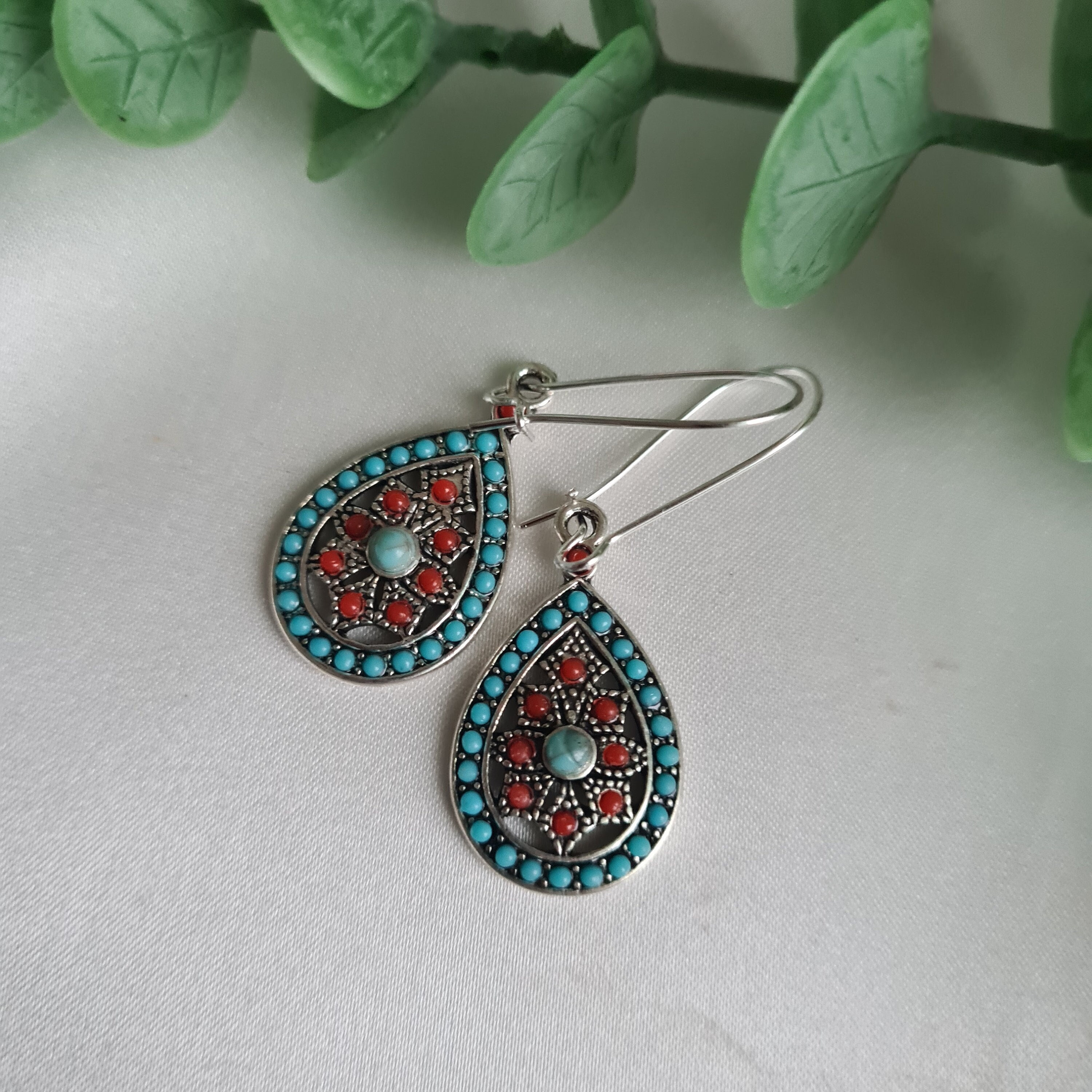 Turquoise and red earrings sale