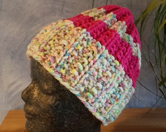 Mütze Beanie handgestrickt multicolor Wollmütze