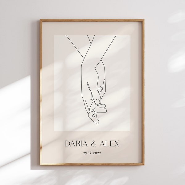 Personalisiertes Geschenk für Paare, Personalisiertes Poster Hände Lineart, Händchen Halten Poster, Persönliches Geschenk zur Hochzeit