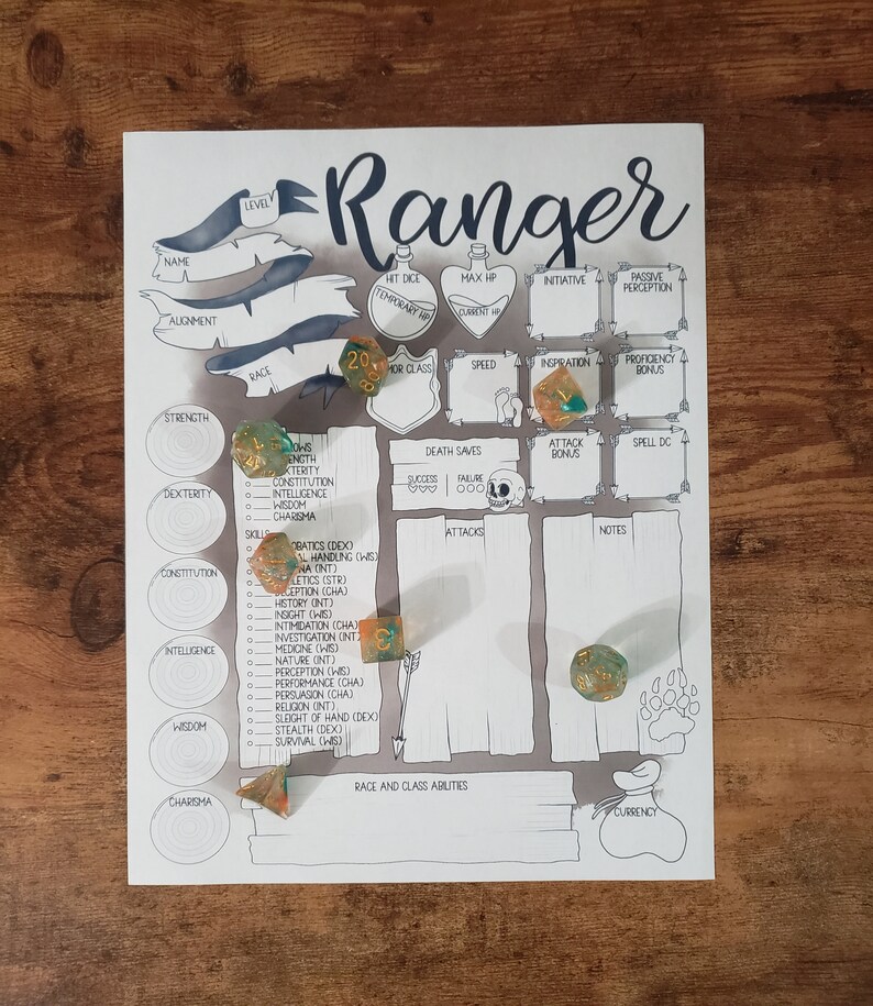 Printable Ranger D&amp;D 5e Character Sheet - Etsy Canada