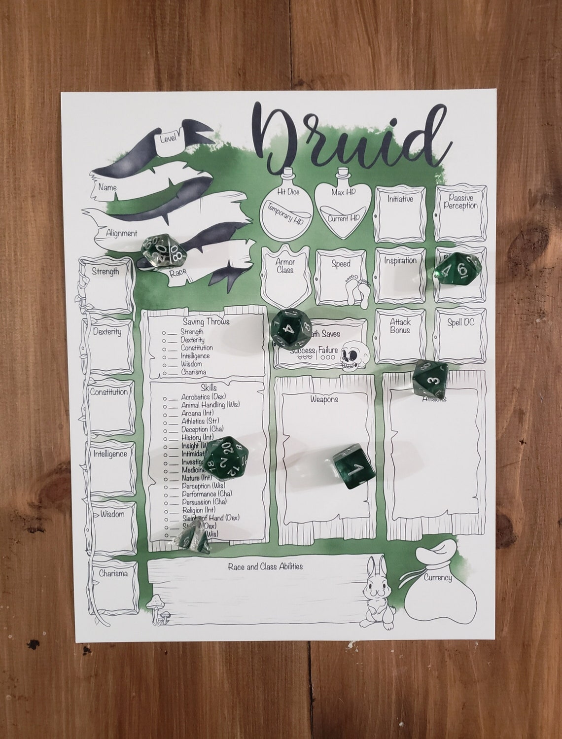 Printable Druid D&amp;D 5e Character Sheet - Etsy Polska