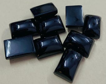 Natural Black Onyx Rectangle Cabochon Calibrated Flat Back Loose Gemstone  For Jewelry Making 3x5mm To 20x30mm