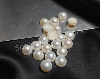 Natural Fresh Water Pearl Round Cabochon Flat Back Loose Calibrated Gemstone 3mm To 12mm