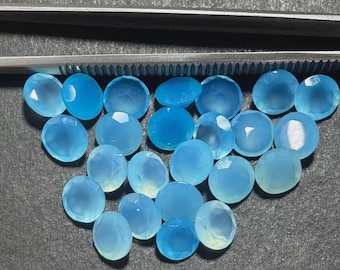 Aqua Chalcedony Faceted Cut Gemstone: Round Calibrated Loose Stone, 5-25mm