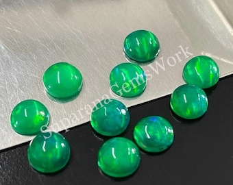 Naturalny zielony opal etiopski okrągły luźny kalibrowany płaski tył z kamieniem szlachetnym w kształcie kaboszonu, rozmiar od 3 mm do 8 mm