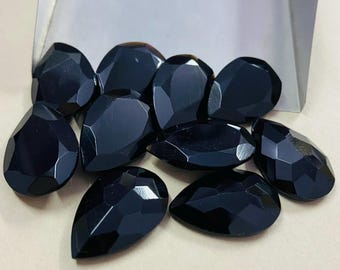Black Onyx Pear Faceted Cut: Natural Loose Gemstone for Jewelry Making 3x5mm to 20x30mm