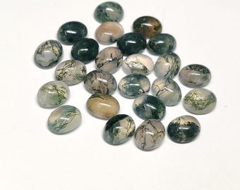 Cabochão oval de ágata musgo natural: pedra preciosa solta calibrada (3 x 5 mm a 12 x 16 mm)