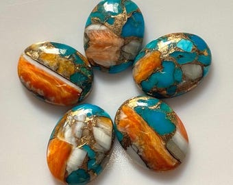 Oyster Copper Turquoise Cabochon: Natural Orange Gemstone, Jewelry Making (3x5mm to 18x25mm)