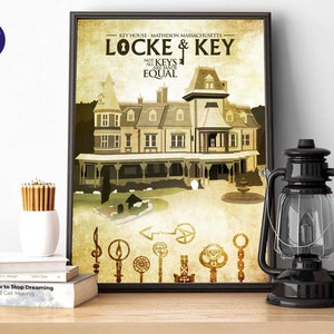 Locke & Key - Diseño inspirado en Key House - Impresiones A4/A3, tarjetas de felicitación, impresiones enmarcadas, póster, TV, póster retro, cerradura, llave, magia, fantasía.