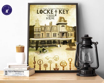 Locke & Key - Design ispirato a Key House - Stampe A4/A3, biglietti d'auguri, stampe incorniciate, poster, TV, poster retrò, lucchetto, chiave, magia, fantasia.