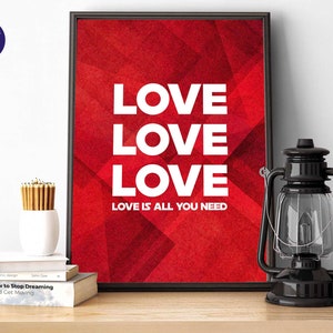 Saint-Valentin - Love Love Love... - Cartes de voeux, Saint-Valentin, Impression A4 A3, Impression encadrée, Cartes, Anniversaire, Love Actually, Paroles de chanson