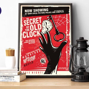 Affiche de cinéma rétro - Le secret de la vieille horloge - Impressions A4/A3, impressions encadrées, cartes de voeux, affiche, intrigue, crime, film, Nancy Drew