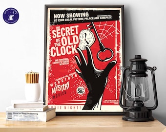 Retro Cinema Poster  - The Secret of the Old Clock - A4/A3 Prints, Framed Prints, Greetings Cards, Poster, Mystery, Crime, Film, Nancy Drew