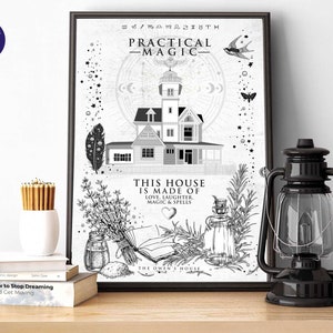 Praktische magie geïnspireerd - This House - A4 A3-afdrukken, ingelijste print, wenskaart, magie, veel geluk, spreuk, heks, wicca, halloween, liefde