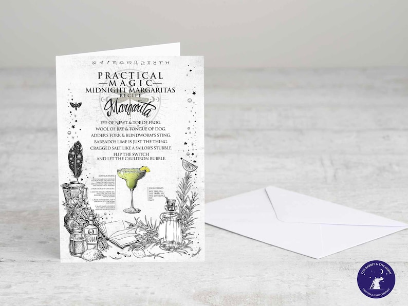 Practical Magic inspired Midnight Margaritas Poster - A4 A3 Print, Framed Print, Greetings Card, Witch, Wiccan, Halloween, Cocktail, Recipe image 2