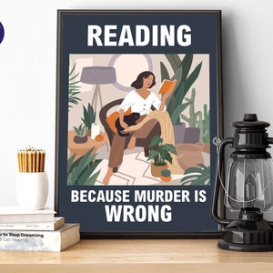 Enseignes rétro - À lire parce que le meurtre est faux - Impression A4/A3, carte de voeux, impression encadrée, affiche rétro, enseigne rétro, cadeau pour les amateurs de livres