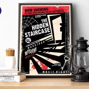 Retro Kino Poster - Die versteckte Treppe - A4/A3 Drucke, gerahmter Druck, Grußkarten, Poster, Mystery, Krimi, Vintage, Film, Nancy Drew