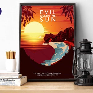 Evil Under The Sun, Design Inspirado - Impressões A4/A3, Cartões de felicitações, Impressão emoldurada, Pôster de filme, Livro, Mistério, Assassinato, Romance policial