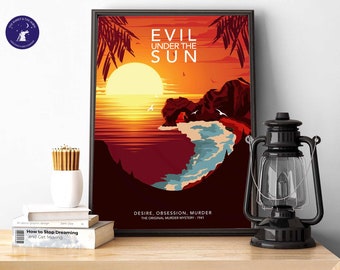 May include: A retro-style poster with a sunset scene and the text "Evil Under the Sun" in bold, red letters. The poster also includes the text "Desire, Obsession, Murder The Original Murder Mystery - 1941".
