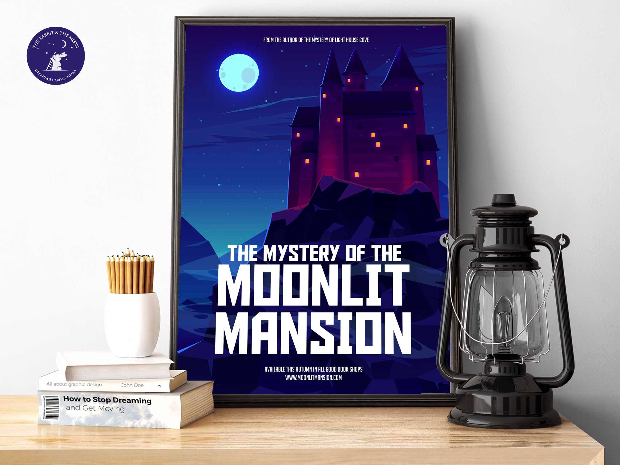 The Mystery of the Moonlit Mansion - Greetings Cards, A4/A3 Prints, Framed Prints, Cards, Birthdays, Poster, Book Cover, Moonlight, Mystery