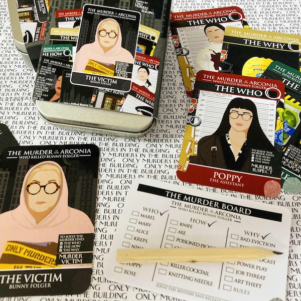 Murder at the Arconia - Bunny Folger - Only Murders inspired Card Game - Murder Mystery, Mabel, Oliver, Charles, Arconia, Podcast