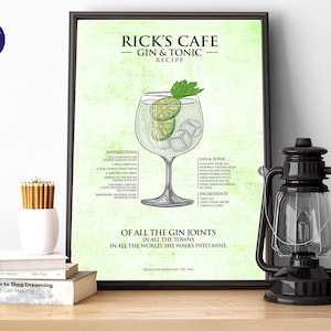 Gin & Tonic - Design di bevande - Stampe A4/A3, biglietti d'auguri, stampe incorniciate, poster, film, bevanda, ricetta, Ricks Cafe, Casablanca