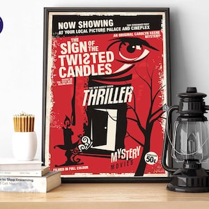 Poster cinematografico retrò - Il segno delle candele contorte - Stampe A4/A3, Stampe incorniciate, Biglietti d'auguri, Poster, Mistero, Crimine, Nancy Drew