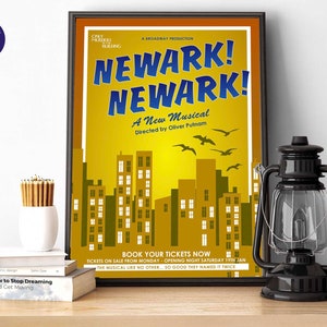 Only Murders Inspired - Newark The Musical poster - A4/A3-print, wenskaarten, ingelijste print, Kono, Mabel, Oliver, Charles