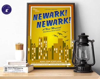 Only Murders inspired - Newark The Musical Poster - A4/A3 Print, Greetings Cards, Framed Print, Kono, Mabel, Oliver, Charles