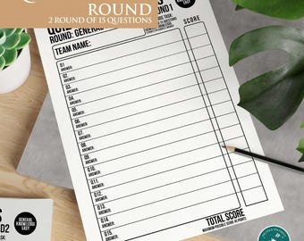 Print & Play Quiz Night Games -  General Knowledge - Easy -  Questions and Answers, Fun, Family, Games Night, TV, Music, Download