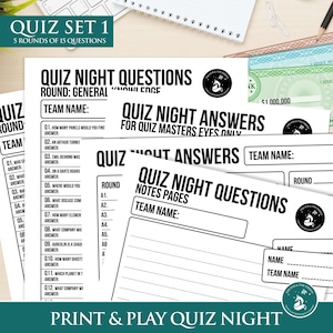 Print & Play Quiz Night Games -  Quiz SET 1 -  Questions and Answers, Fun, Family, Games Night, TV, Download, pdf