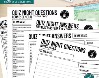 Print & Play Quiz Night Games -  Quiz SET 1 -  Questions and Answers, Fun, Family, Games Night, TV, Download, pdf