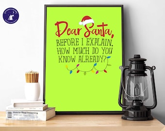 Querido Papá Noel, antes de explicarte... Tarjetas de felicitación, impresiones A4/A3, impresiones enmarcadas, póster, Navidad, Papá Noel, tarjetas divertidas, Navidad, buena lista