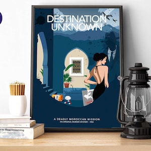 Bestemming onbekend, geïnspireerd ontwerp - A4/A3-afdrukken, wenskaart, ingelijste print, poster, mysterie, spionageroman, geheim agent, Marokko