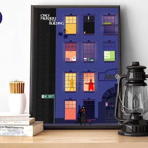 Only Murders Inspired - Arconia Windows (straatniveau links) - A4/A3-afdrukken, wenskaarten, ingelijst, Mabel, Oliver, Charles, Arconia