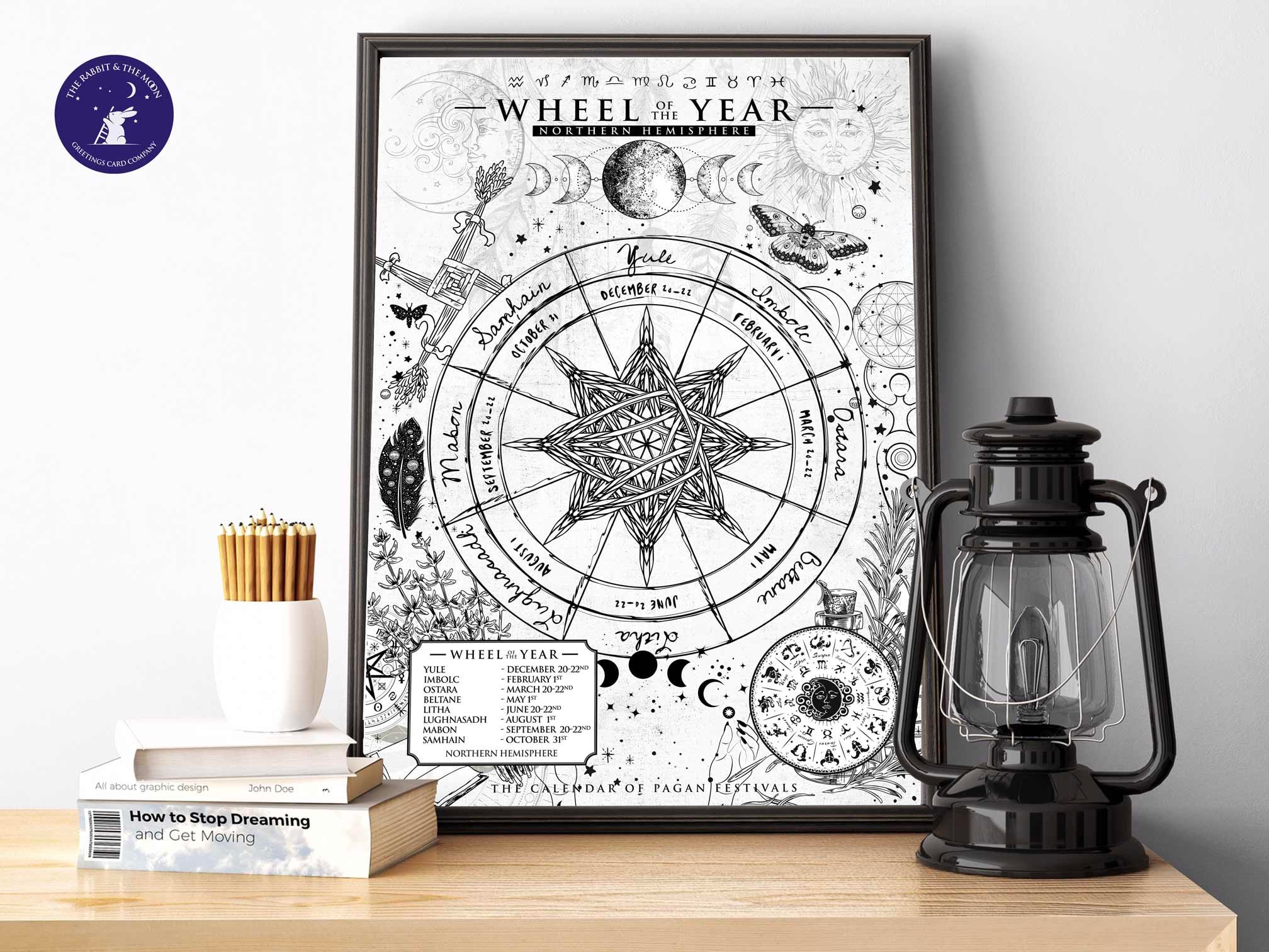 Wheel of the Year - Calendar of Pagan Festivals - The Wiccan Way Edition - A4/A3 Print, Framed, Card, Spell, Sun, Moon, Birth Sign, Solstice
