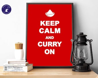 Keep Calm and Curry On - A4/A3 Prints, Framed Prints, Cards, Greetings Cards, Birthdays, Poster, Retro Poster, Food Print, Curry Lovers, Fun