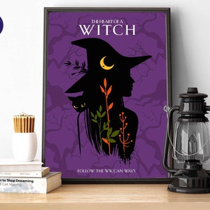 Le coeur d'une sorcière - affiche, impression A4 A3, impression encadrée, décoration d'Halloween, carte de voeux, magie, sorcières, wicca, Salem, chat noir