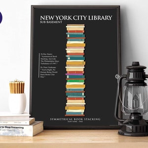Ghostbusters inspiriert - Symmetrisches Bücherstapeln - Grußkarte, A4/A3-Druck, Rahmen, Film, Filmzitat, Ghostbusters, Geister, NYC-Library