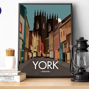 York City Streets - A4/A3 Print, Greetings Card, Print, Framed Print, Vintage Travel Poster, England, UK, Urban, City, York, Minimalist