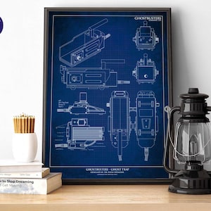 Inspiré de Ghostbusters - Ghost Trap Blue Print - Impressions, cadre, carte de voeux, accessoire de film, film, Afterlife, Ray, Peter, Egon, Winston