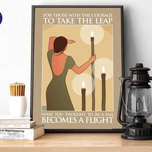 Take the Leap - Poster, A4 A3, gerahmter Druck, Grußkarte, Kraft, Glaubenssprung, Erfolg, Frau, Macht, Abenteuer, Viel Glück, Inspiration