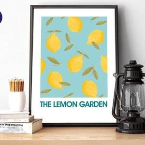 The Lemon Garden - Impressão A4/A3, Cartão de Saudações, Impressão emoldurada, Pôster, Clima de verão, Jardim, Frutas, Flores, Design minimalista, Ideia para presente