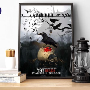 Los pájaros - Diseño inspirado en Hitchcock - Impresiones A4/A3, Tarjetas de felicitación, Impresión enmarcada, Portadas de libros, Póster, Película, Película, Asesinato, Suspenso