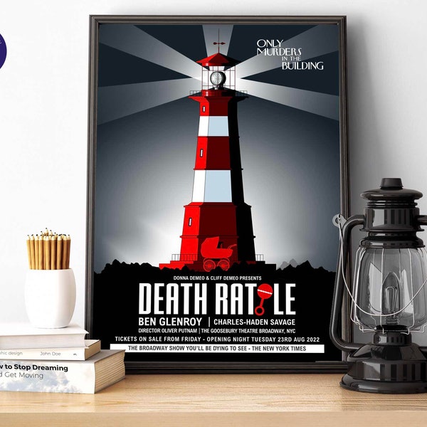 Only Murders inspired - Death Rattle Poster - A4/A3 Print, Greetings Card, Framed, Poster, Charles, Oliver, Mabel, Ben, Loretta, Arconia