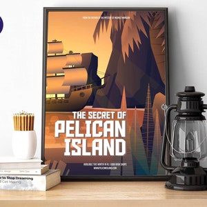 Il segreto di Pelican Island - Biglietti d'auguri, stampe A4/A3, stampe incorniciate, biglietti, compleanni, poster, copertina del libro, isola, mistero, segreto