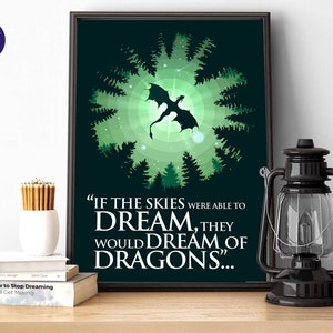 Als de lucht kon dromen, zouden ze dromen van draken - A4/A3-prints, wenskaart, ingelijste print, citaat draken, minimalistisch, boeken